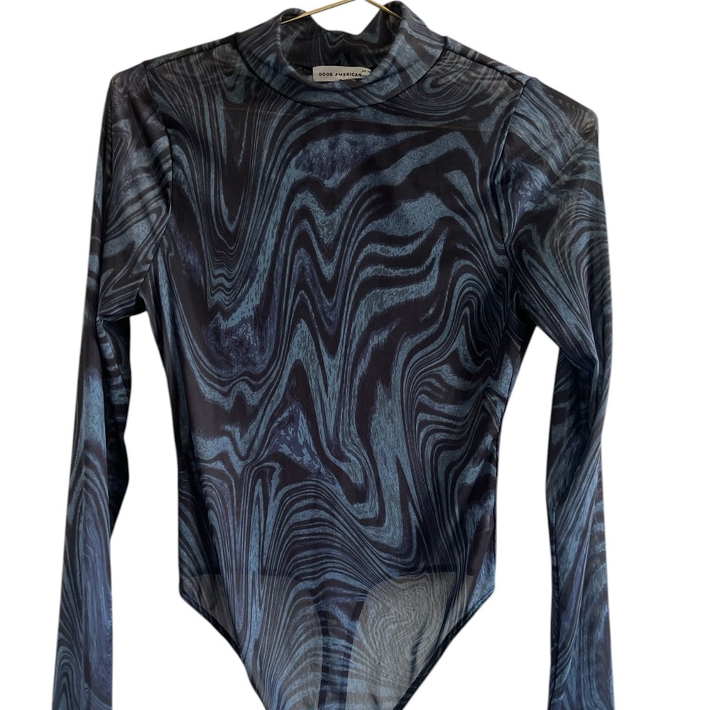 Good American Marble-Effect Long Sleeve Bodysuit - Blue Black
